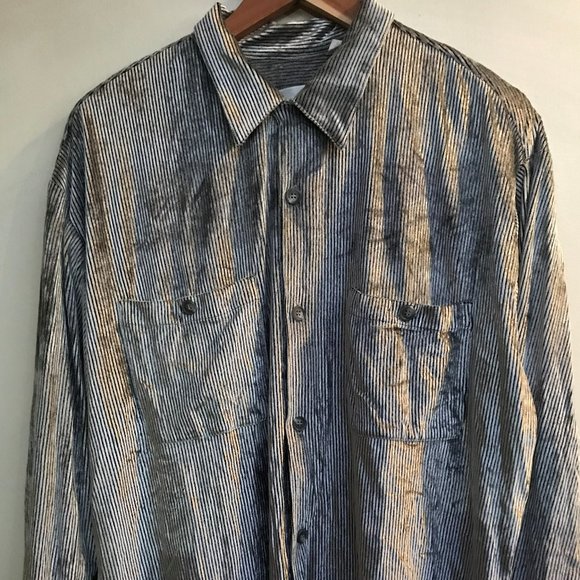 Vtg Jay Y. Ko Studios Silver Corduroy Striped Velvet Button Up Long Sleeve Large - Picture 2 of 14